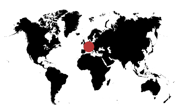 world map with red dot on France